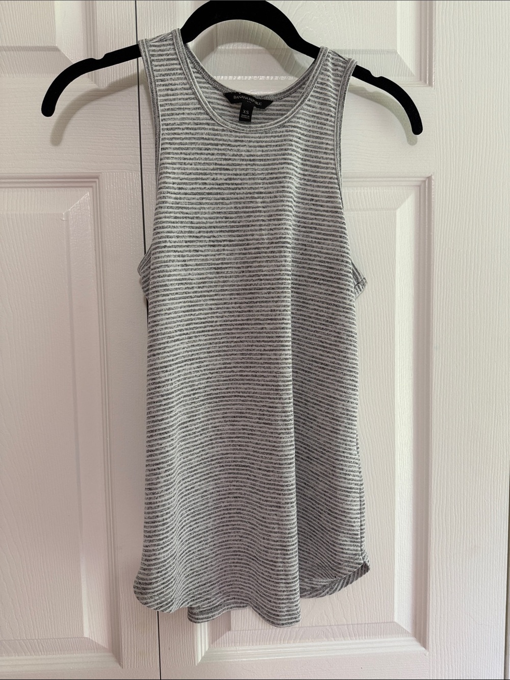 Banana Republic Gray & White Striped Ribbed Tank